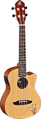 Ortega Guitars RU5CE-TE Bonfire Series Tenor Ukulele with Tortoise Binding and Laser Etching, with Built-in Electronics & Cutaway