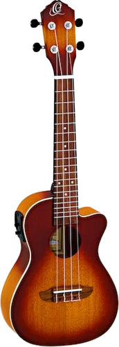 Ortega Guitars RUDAWN-CE Earth Series Concert Ukulele with White ABS Binding Transparent Tequila Sunburst Open Pore Finish, with Elect/Cutaway Image