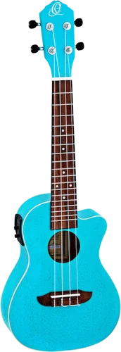 Ortega Guitars RULAGOON-CE Earth Series Concert Ukulele with White ABS Binding Transparent Turquoise Open Pore Finish, with Elect/Cutaway