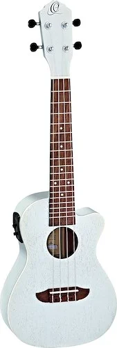 Ortega Guitars RUSILVER-CE Earth Series Concert Ukulele with White ABS Binding Transparent Silver Open Pore Finish, with Elect/Cutaway