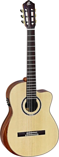 Ortega Guitars STRIPEDSU.C/E Striped Suite Slim Neck Nylon 6-String Guitar w/ Free Bag, Solid Spruce Top and Striped Ebony Body w/ Armrest, Gloss Finish with Built-in Electronics & Tuner, Cutaway