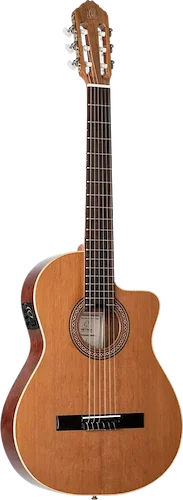 Ortega Guitars Traditional Series - Made in Spain Solid Top Thinline Acoustic-Electric Classical Guitar w/ Bag