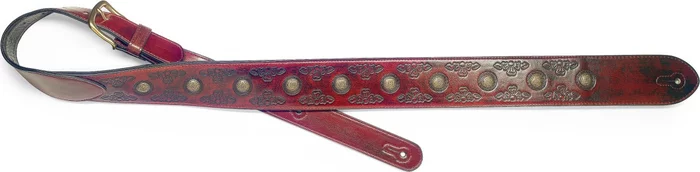 Brown padded distressed leatherette guitar strap with pressed flower pattern