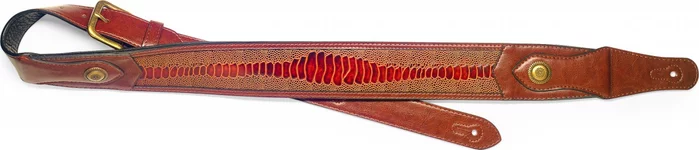 Brown padded leatherette guitar strap with pressed snake skin pattern
