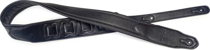 Black padded leatherette guitar strap with a triangular end