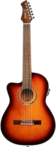 Ortega Guitars 6 String Performer Series Left-Handed Solid Top Slim Neck Acoustic-Electric Nylon Classical Guitar w/Bag