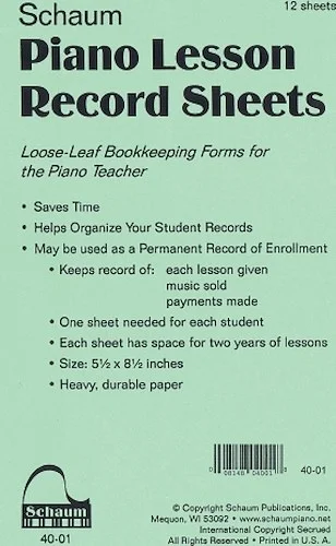 Piano Lesson Record Sheets