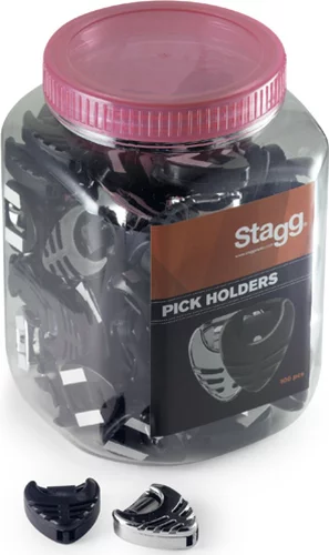 Box of 100 pick holders, black and chrome