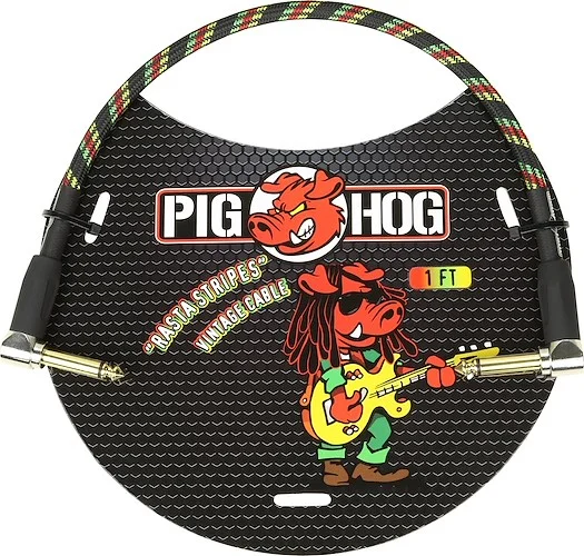 Pig Hog  "Rasta Stripe" 1ft Right Angled Patch Cables
