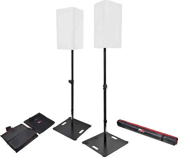 POLARIS Portable Speaker and Lighting Dual Stand Kit with Base Plate, Adjustable Pole, and Carry Bags - Black Finish