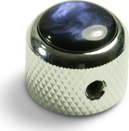 Q-Parts Knobs With Blue Acrylic Pearl Inlay - Dome Chrome