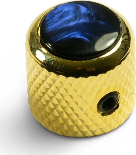 Q-Parts Knobs With Blue Acrylic Pearl Inlay - Mini Dome Gold