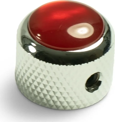 Q-Parts Knob With Red Acrylic Pearl Inlay - Dome Chrome