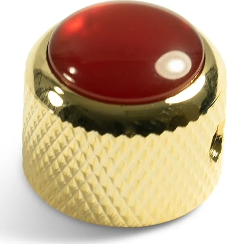 Q-Parts Knob With Red Acrylic Pearl Inlay - Dome Gold