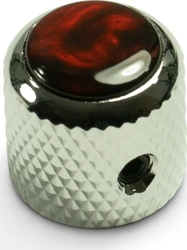 Q-Parts Knob With Red Acrylic Pearl Inlay - Mini Dome Chrome
