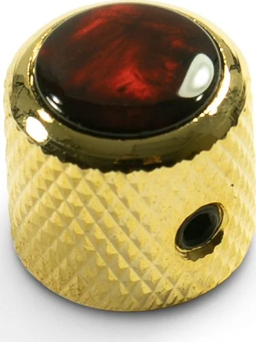 Q-Parts Knobs With Red Acrylic Pearl Inlay - Mini Dome Gold