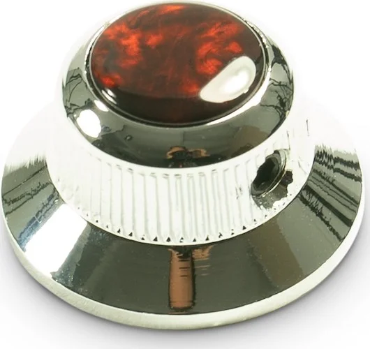 Q-Parts Knobs With Red Acrylic Pearl Inlay - UFO Chrome