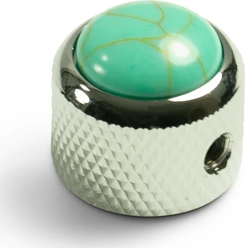 Q-Parts Knob With Turquoise Inlay - Dome Chrome