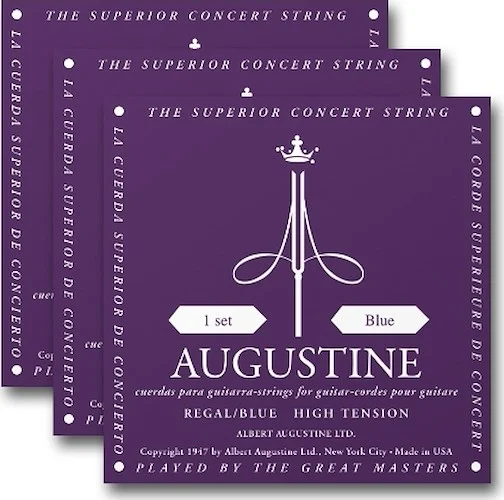 Regal/Blue - High Tension Nylon Guitar Strings - Augustine Classical String Collection (3-Pack of 6-String Sets)