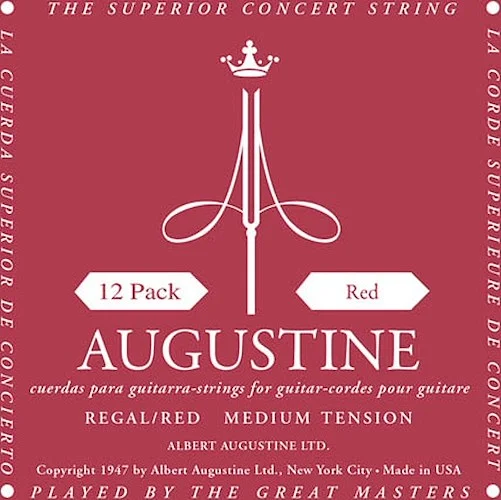 Regal/Red - Medium Tension Nylon Guitar Strings - Augustine Classical String Collection (12 Packs of All 6 Strings)