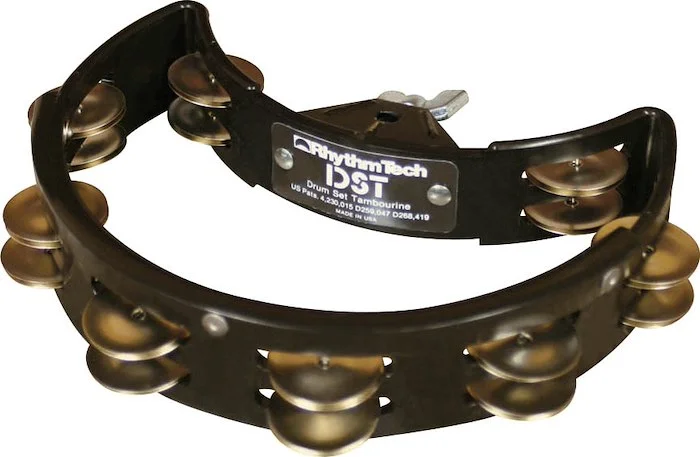 Rhythm Tech DST10 Drum Set Tambourine And Mount. Black with Double Row Nickel Jingles
