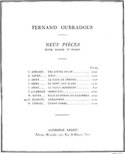 Schmitt Oubradous Andantino Bassoon & Piano Book