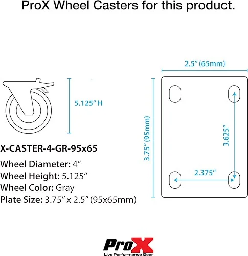 Set of (4) 4-inch Replacement Casters 3.75 x 2.5 inch Plates - (2) Locking