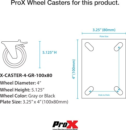 Set of (4) 4-inch Replacement Casters 4 x 3.25 inch Plates - (2) Locking