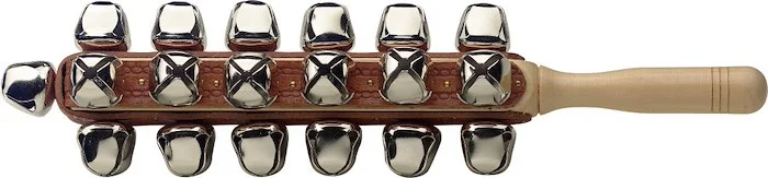 Set of sleigh bells on a stick, 25 bells