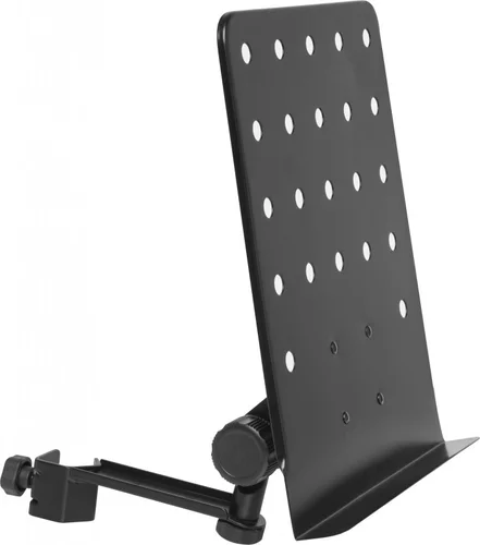 Small perforated music stand plate with attachable holder arm Image