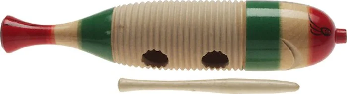 Small wooden güiro in fish shape, with scraper