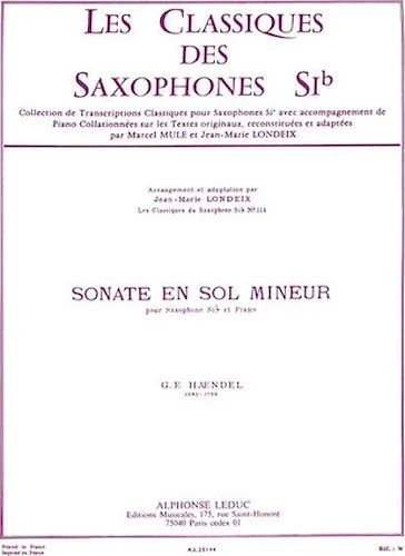 Sonata In G Minor, Arranged For Saxophone And Piano By Marcel Mule And Jea