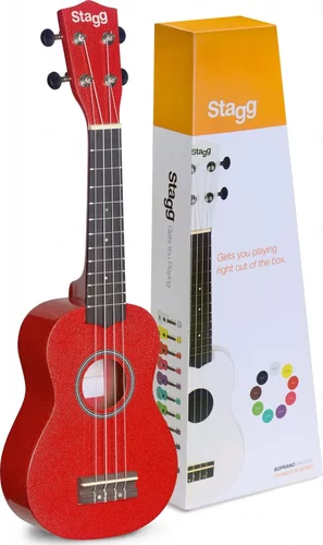 Red soprano ukulele with basswood top, in nylon gigbag