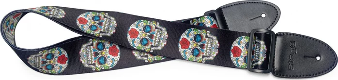Terylene guitar strap with Mexican skull 2 pattern