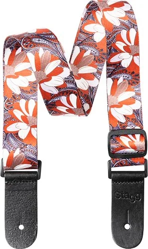 Terylene uke strap with orange/white flower pattern