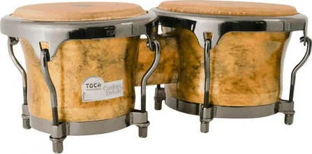 Toca Custom Deluxe wood bongo set, Sahara Gold Finish with Black Mirror Hardware