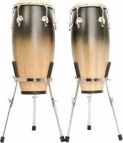 Toca Synergy Deluxe 10" &11" Conga Set, 28" Tall, Chrome Hardware & Basket Stands, Remo Heads, Natur