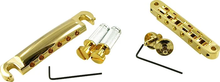 TonePros Standard Tune-O-Matic/Tailpiece Set (Small Posts/Unnotched Saddles) Gold