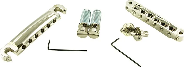 TonePros Standard Tune-O-Matic/Tailpiece Set (Small Posts/Unnotched Saddles) Nickel