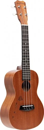 Traditional concert ukulele with mahogany top with Hawaiian islands engraving