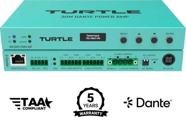 Turtle AVTAV-DPA30D30W PoE+ Dante Power Amp. Plen