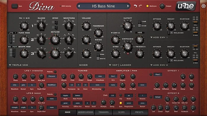 u-He Diva (Download) <br>Dinosaur Impersonating Virtual Analogue synthesizer.