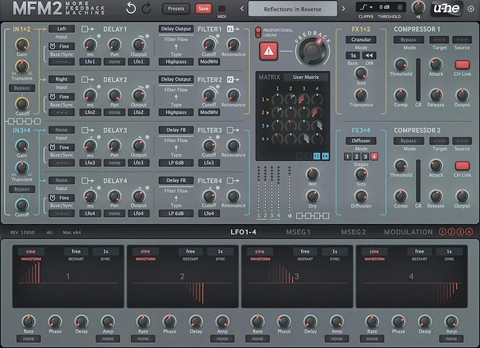 u-He MFM2 (Download)<br>Over-the-top digital delay plug-in. Create anything from subtle textured echos to huge spacey reverbs.
