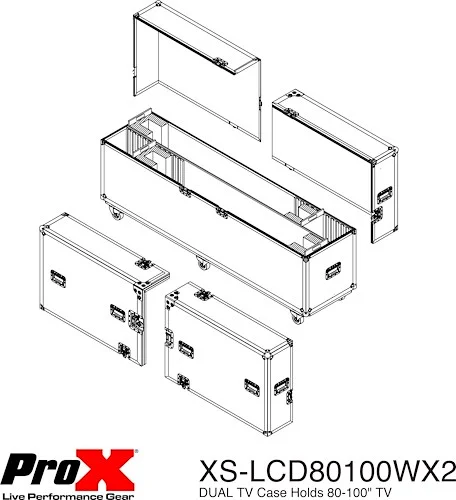 Universal Case For Flat Panel Dual Monitor LED LCD TV Dual 80" to 100" Adjustable Flight Case W 4" Casters