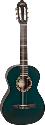 Valencia VC203 200 Series 3/4 Size Classical Guitar. Transparent Blue