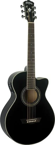 Washburn EA10 Festival Series Petite Jumbo Cutaway Acoustic Electric Guitar. Black
