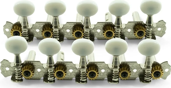 WD 10 String 5-On-A-Plate Open Back Steel String Tuning Machines Chrome With Plastic Buttons