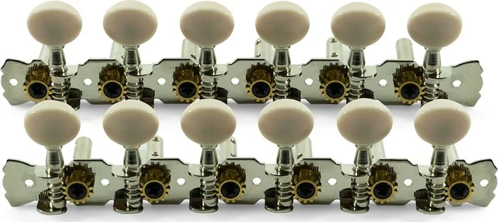 WD 12 String 6-On-A-Plate Open Back Steel String Tuning Machines Chrome With Plastic Buttons