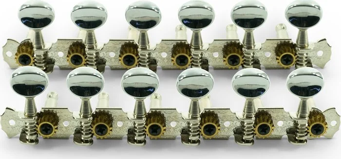 WD 12 String 6-On-A-Plate Open Back Steel String Tuning Machines Chrome With Round Plated Buttons