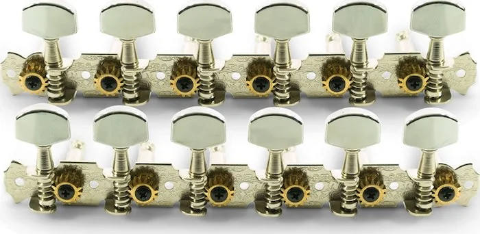 WD 12 String 6-On-A-Plate Open Back Steel String Tuning Machines Chrome With Plated Buttons